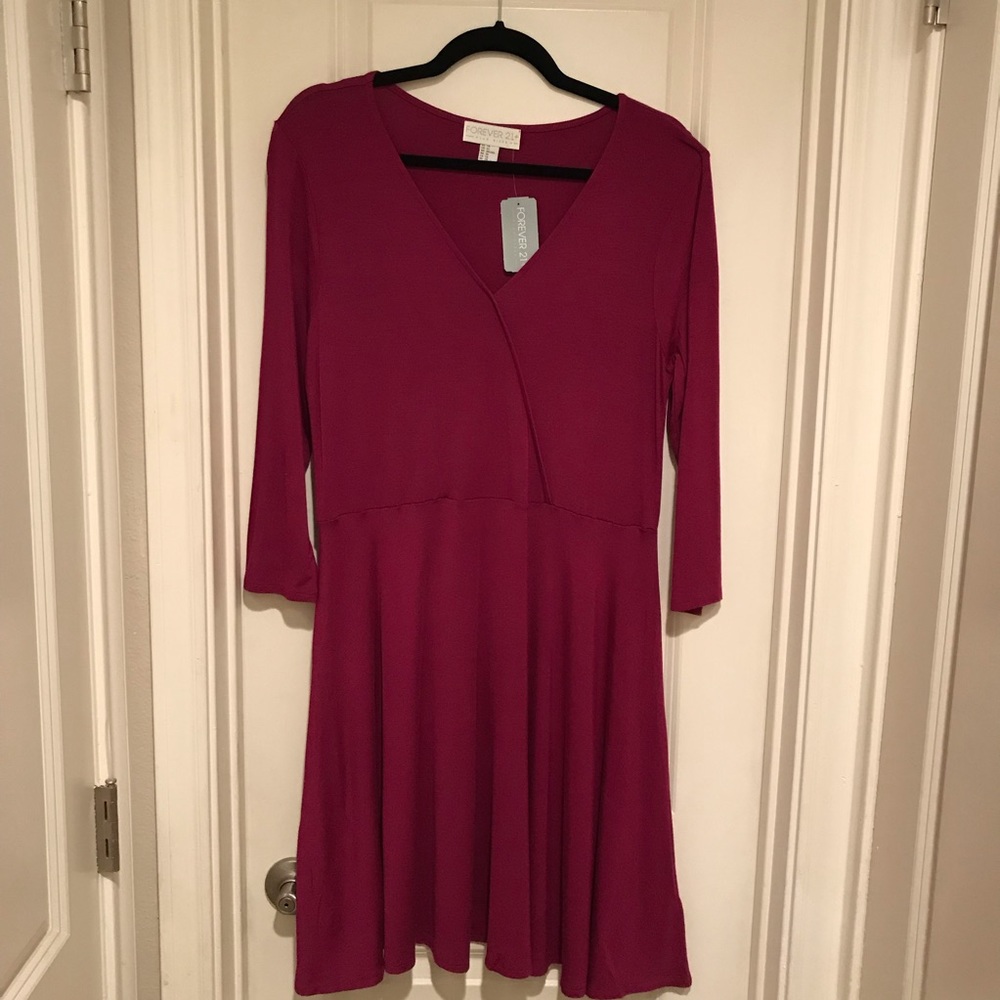 NWT Forever21 Faux Wrap Fuchsia Dress